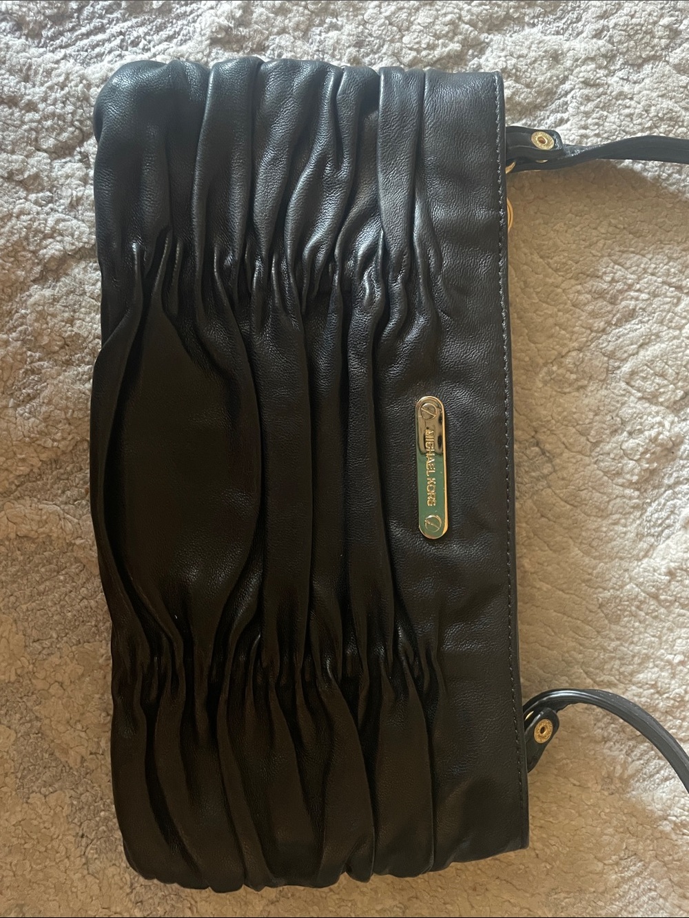 Michael Kors Black Gathered Leather with Gold Logo